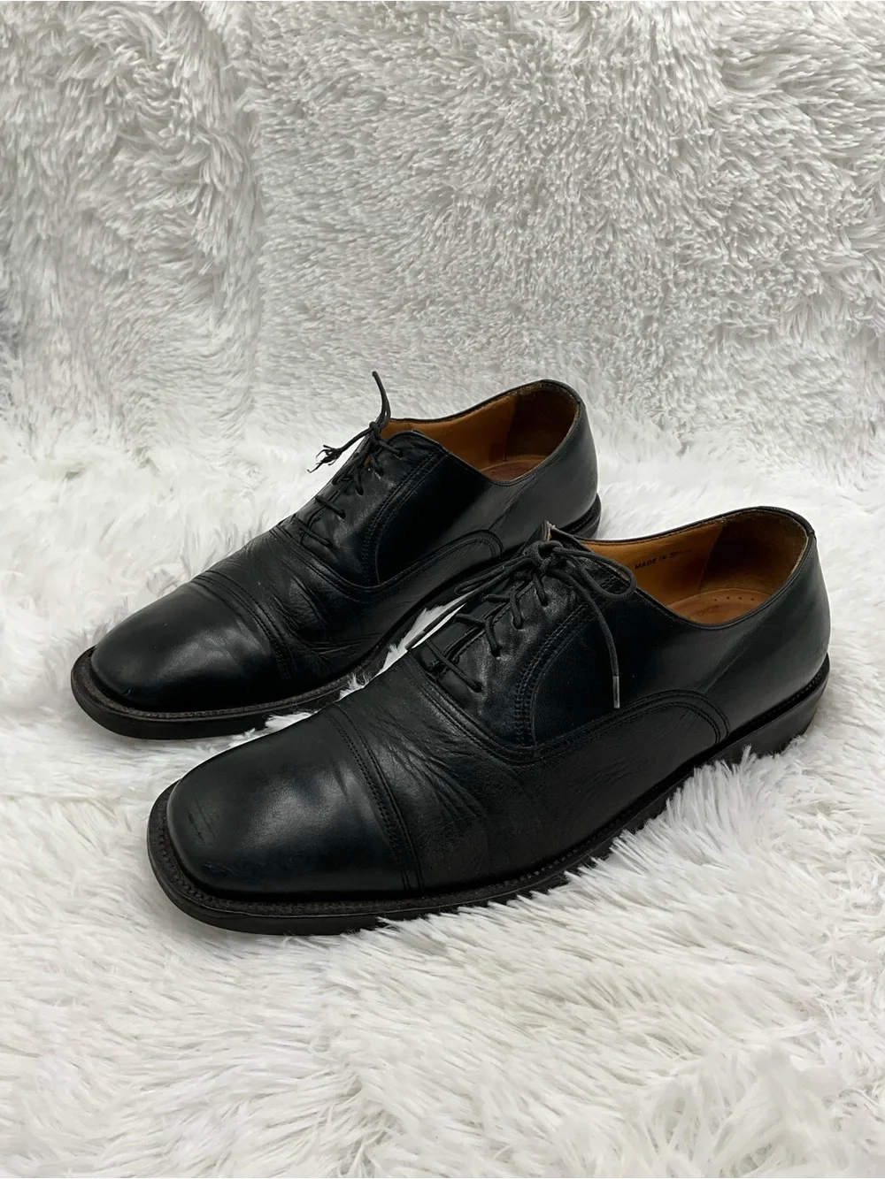 Pelle Line Shoes Oxfords Size 9.5 Black Leather Cat’s Paw Heel Made in Spain